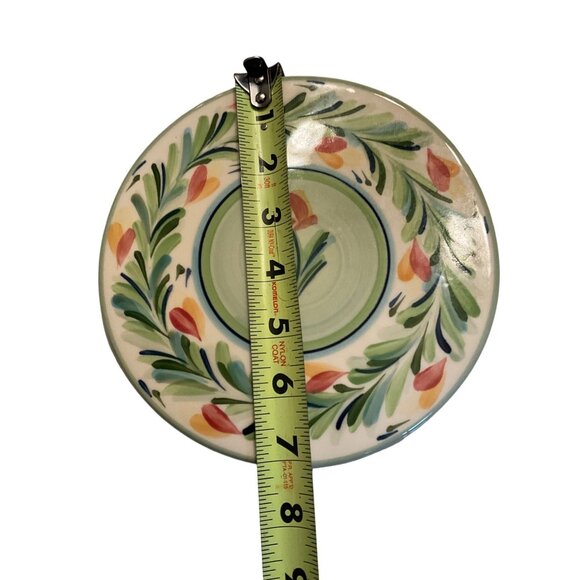 Gail Pittman 7” Plate with Black Stand Ivory/Off White Multi Color Mainly Greens - Picture 3 of 5